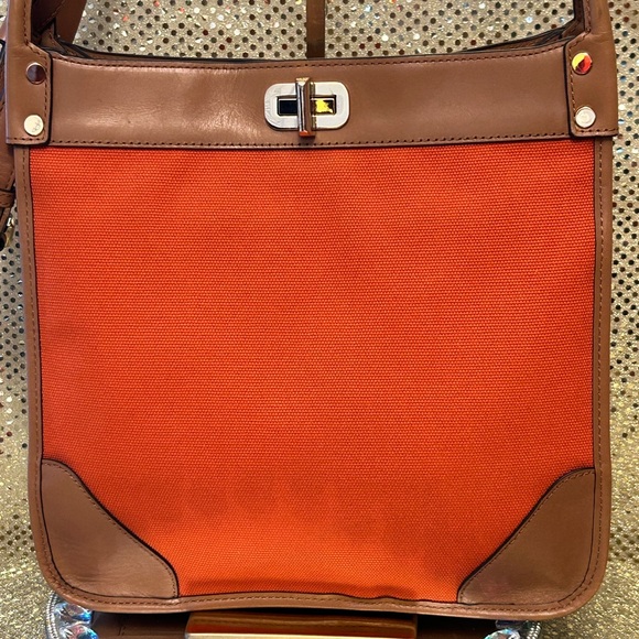 Michael Kors Handbags - Michael Kors Orange and Tan Crossbody Messenger Bag Approx. 11.5 x 11 x 3